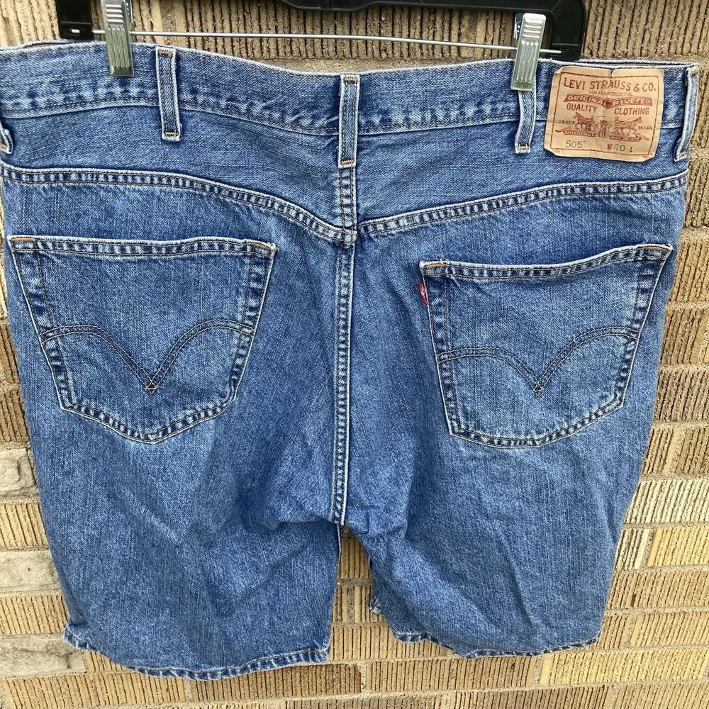 Levi's 505 Mens Denim Shorts 40 Red Tab Straight Leg Blue Jean Medium Wash Jorts